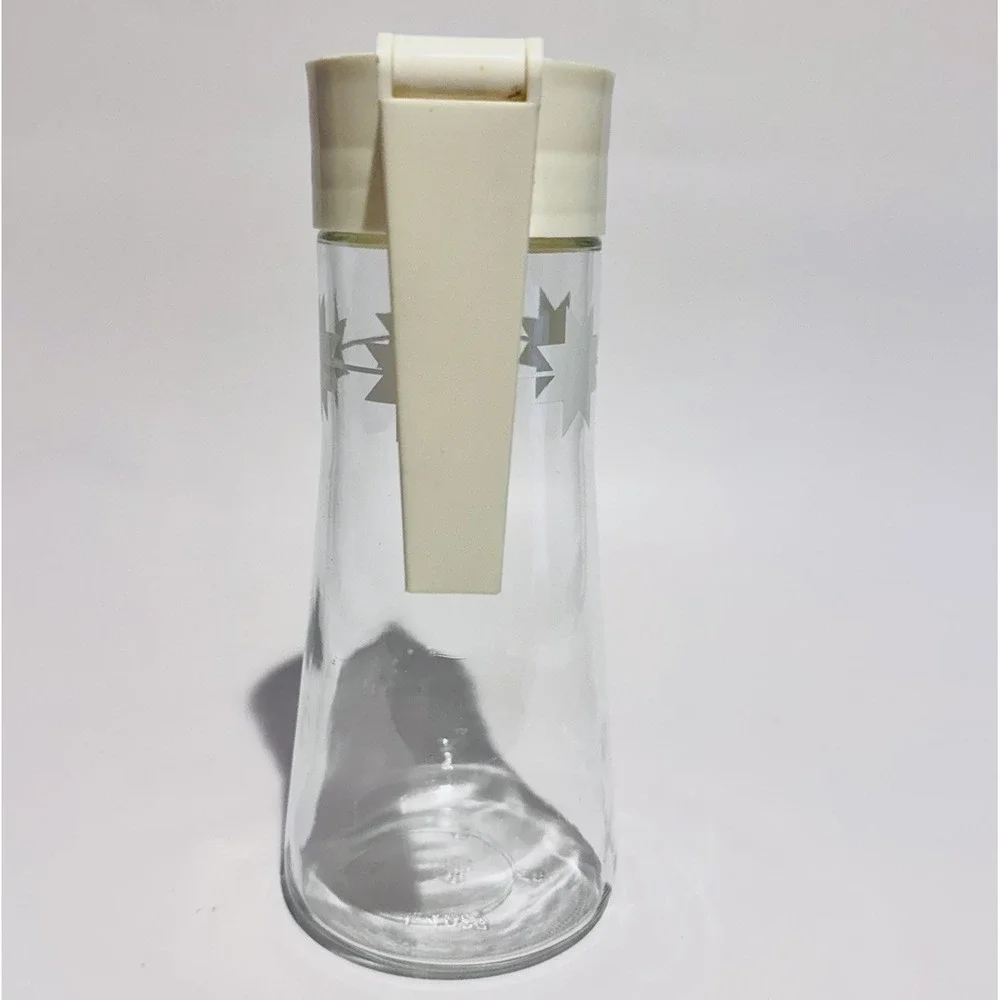 Vintage Anchor Hocking Tall Syrup Dispenser‎ Retro White Stars Lid Discoloration